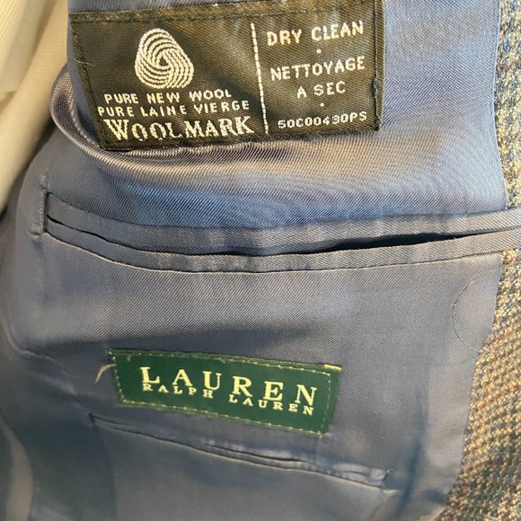 LAUREN Ralph Lauren Men 100% Wool Check Sport Coat Jacket Blue Brown 42R Classic - Picture 5 of 5